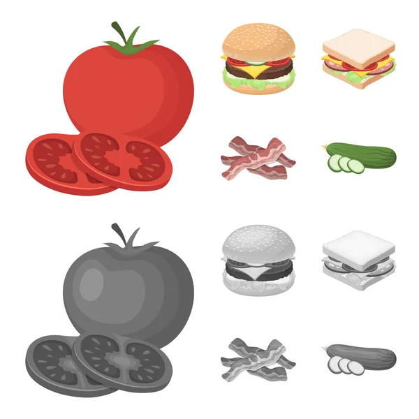 Hamburguesa e ingredientes de dibujos animados, iconos monocromáticos en la colección de conjuntos para el diseño. Burger cocina vector símbolo stock web ilustración . — Archivo Imágenes Vectoriales