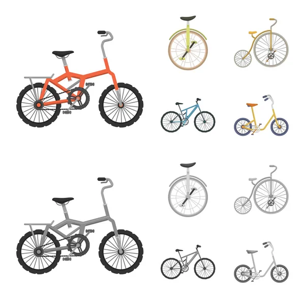 Bicicletas diferentes definir ícones de coleção em desenhos animados, estilo monocromático símbolo vetorial estoque ilustração web . —  Vetores de Stock