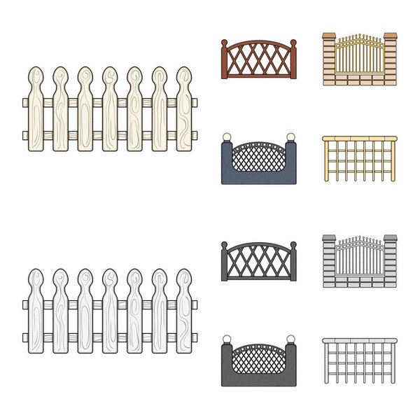 Забор из металла и кирпича, деревянный палисад. A different fence set collection icons in cartoon, monochrome style vector symbol stock illustration web
.