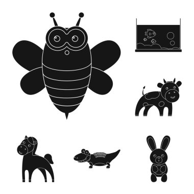 Bir gerçekçi olmayan hayvan siyah simgeler set koleksiyonu tasarım için. Oyuncak hayvanlar sembol stok web illüstrasyon vektör.