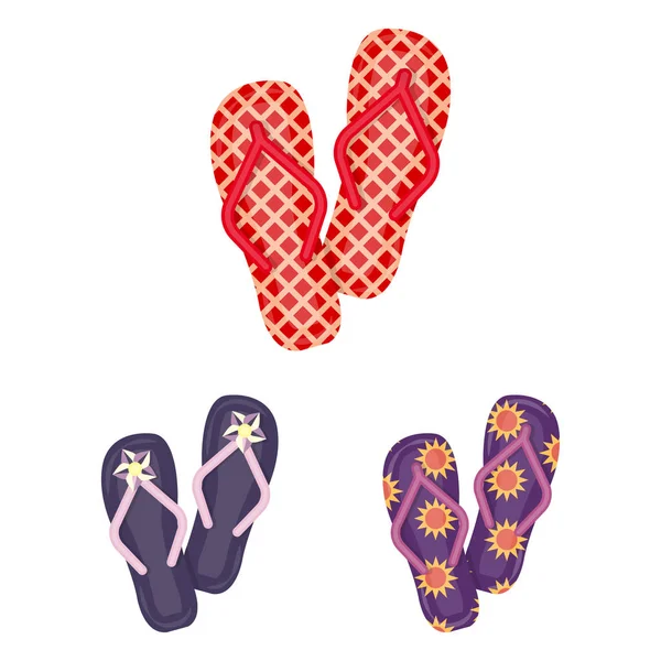 Flip-flops ícones de desenhos animados na coleção de conjuntos para design. Sapatos de praia símbolo vetorial ilustração web stock . —  Vetores de Stock