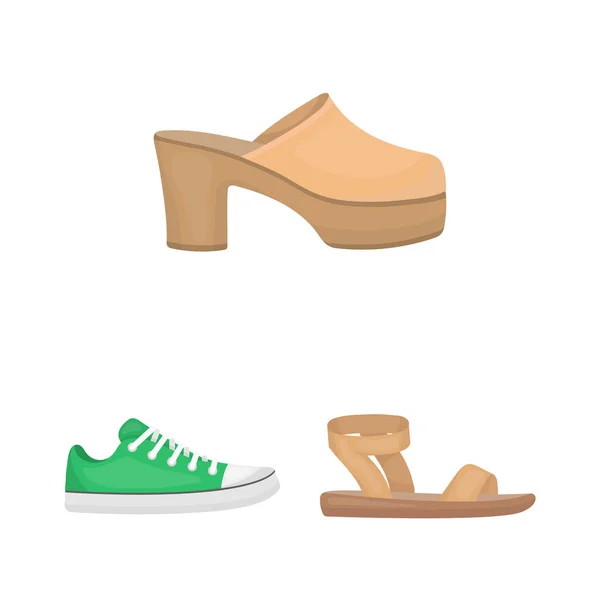 Разнообразная обувь в коллекции дизайнера. Загрузка, векторные кроссовки, векторные символы, веб иллюстрация . — стоковый вектор