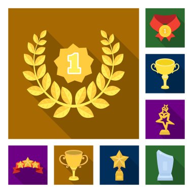 Kupalar ve ödüller set koleksiyonu tasarım için simgeleri düz. Sembol stok web illüstrasyon vektör ödül ve başarı.