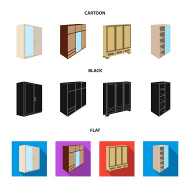 İle mezzanines ile raf ayna, dolap, dolap. Yatak Odası Mobilya toplama simgeler çizgi film, siyah, düz stil vektör simge stok çizim web içinde ayarla..