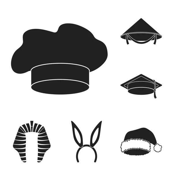 Různé druhy klobouků černé ikony v nastavení kolekce pro design. Čelenka vektor symbol akcií web ilustrace. — Stockový vektor