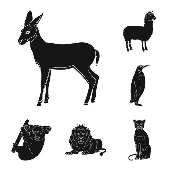 Verschiedene Tiere schwarze Symbole in Set-Kollektion für Design. Vogel, Raubtier und Pflanzenfresser Vektor Symbol Stock Web Illustration. — Stockvektor