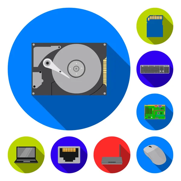 Icônes plates d'ordinateur personnel dans la collection de jeu pour la conception. Matériel et accessoires symbole vectoriel stock illustration web . — Image vectorielle