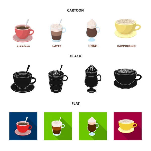 American, late, irish, cappuccino.Different types of coffee set collection icons in cartoon, black, flat style vector symbol stock illustration web . — стоковый вектор