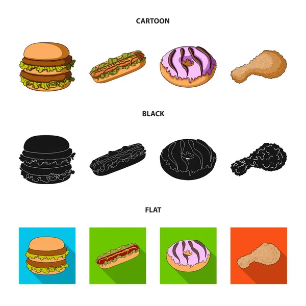 Rychlá jídlo, jídlo a další webové ikony v karikatuře, černá, ploché styl. Hamburger, buchta, mouka, ikony v kolekce sady. — Stockový vektor
