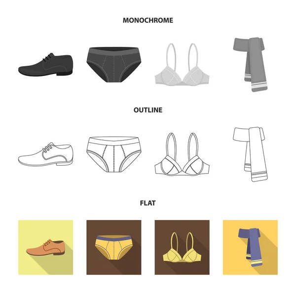 Gorra, pendientes, collar, traje de baño. Conjunto de ropa colección iconos en plano, contorno, estilo monocromo vector símbolo stock ilustración web . — Vector de stock