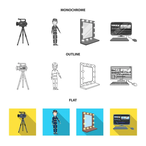 Hromakey, guion y otros equipos. Hacer películas set colección iconos en plano, contorno, estilo monocromo vector símbolo stock ilustración web . — Vector de stock