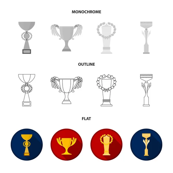 Gold Cup plat, omtrek, zwart-wit pictogrammen in set collectie voor design. Winnaars Cup vectorillustratie symbool voorraad web. — Stockvector