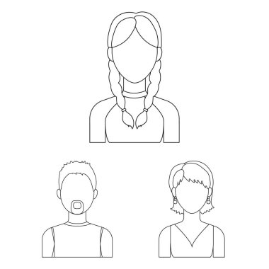Set koleksiyonu tasarım için Avatar ve yüz anahat simgeleri. Bir kişi görünümü vektör simge stok web çizim.