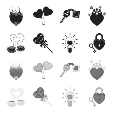 Bardak kahve, Sevgililer, lamba, anahtar ile kilidi. Romantik toplama simgeler siyah, tek renkli stil vektör simge stok çizim web içinde ayarla..