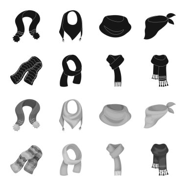 Eşarp, eşarp ve şal çeşitli. Eşarp ve şal toplama simgeler siyah, tek renkli stil vektör simge stok çizim web ayarla.