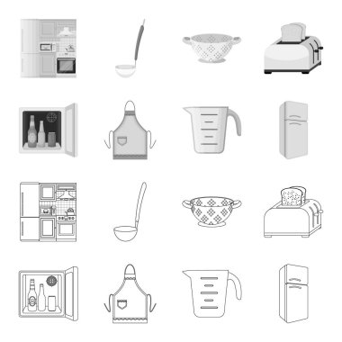 Mutfak ekipmanları anahat, set koleksiyonu tasarım için tek renkli simgeler. Sembol stok web illüstrasyon vektör mutfak ve aksesuarları.