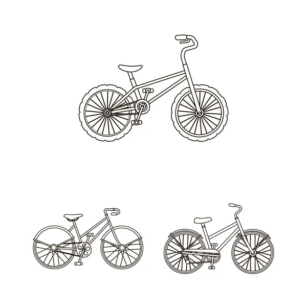 Várias bicicletas delineiam ícones na coleção de conjuntos para design. O tipo de transporte vetor símbolo web ilustração . — Vetor de Stock