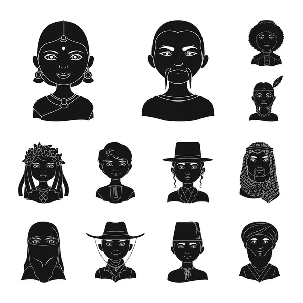 La raza humana iconos negros en la colección de conjuntos para el diseño. Gente y nacionalidad vector símbolo stock web ilustración . — Archivo Imágenes Vectoriales