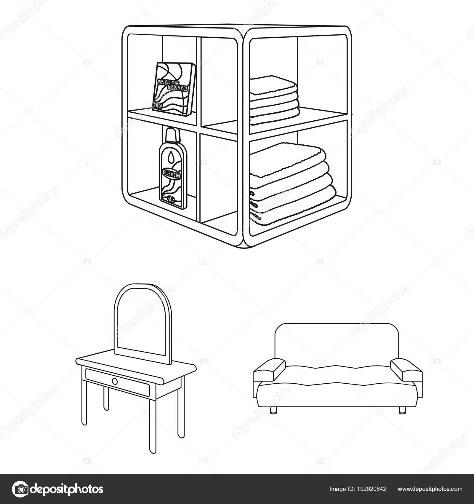 Furniture And Interior Outline Icons In Set Collection For Design