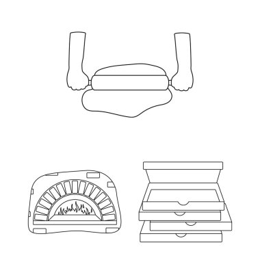 Set koleksiyonu tasarım için pizza ve pizza anahat simgeleri. Personel ve ekipman sembol stok web illüstrasyon vektör.