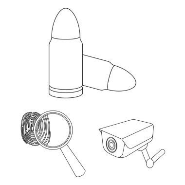 Hapishane ve set koleksiyonu tasarım için criminaloutline simgeler. Hapishane ve öznitelikleri sembol stok web illüstrasyon vektör.