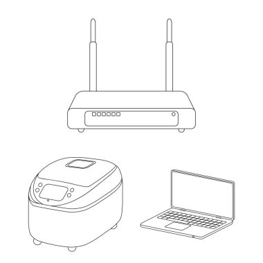 Akıllı ev aletleri set koleksiyonu tasarım için simgeleri anahat. Modern ev aletleri sembol stok web illüstrasyon vektör.