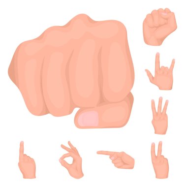 Set koleksiyonu tasarım için el jest karikatür simgeler. Palmiye ve parmak sembol stok web illüstrasyon vektör.