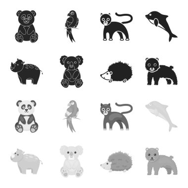 Gergedan, koala, panter, kirpi. Hayvan toplama simgeler siyah, tek renkli stil vektör simge stok çizim web içinde ayarla..