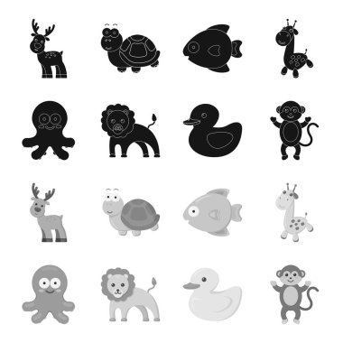 Gerçekçi olmayan bir siyah, tek renkli hayvan simgeler toplama tasarımı için ayarlayın. Oyuncak hayvanlar sembol stok web illüstrasyon vektör.