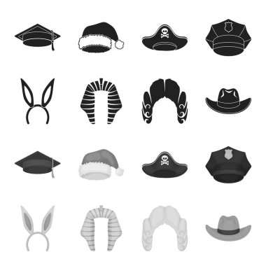 Tavşan Kulağı, Yargıç peruk, kovboy. Şapka toplama simgeler siyah, tek renkli stil vektör simge stok çizim web içinde ayarla..