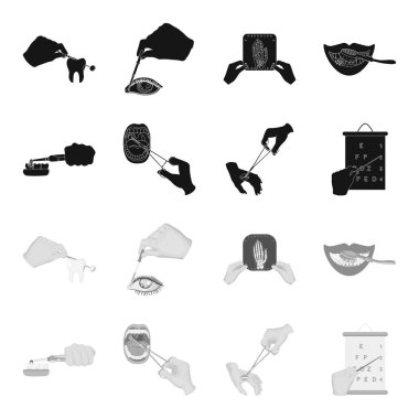 Diş Bakımı, yara tedavisi ve diğer web simge siyah, tek renkli style.oral tedavi, simgeler kümesi koleksiyonunda test görme.