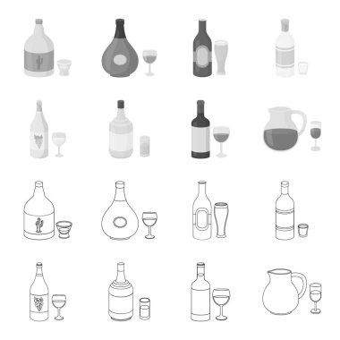 Beyaz şarap, kırmızı şarap, cin, sangria. Alkol toplama simgeler anahat, tek renkli stil vektör simge stok çizim web ayarla..