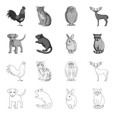 Köpek yavrusu, kemirgen, tavşan ve diğer hayvan türleri. Hayvan toplama simgeler anahat, tek renkli stil vektör simge stok çizim web ayarla..