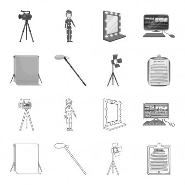 Hromakey, komut dosyası ve diğer ekipmanlar. Anahatta koleksiyonu Icons set film yapma, tek renkli stil vektör simge stok çizimde web.