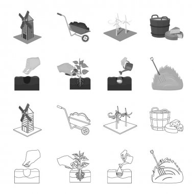 Bahçe, ekoloji, farmingand diğer web simgesi anahat, tek renkli stil. Besleme, çizim, çiftlik, küme koleksiyon simgeler.