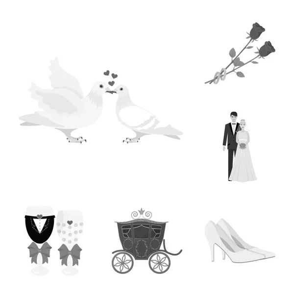 Bröllop och attribut svartvita ikoner i set insamling för design. Nygifta och tillbehör vektor symbol lager web illustration. — Stock vektor