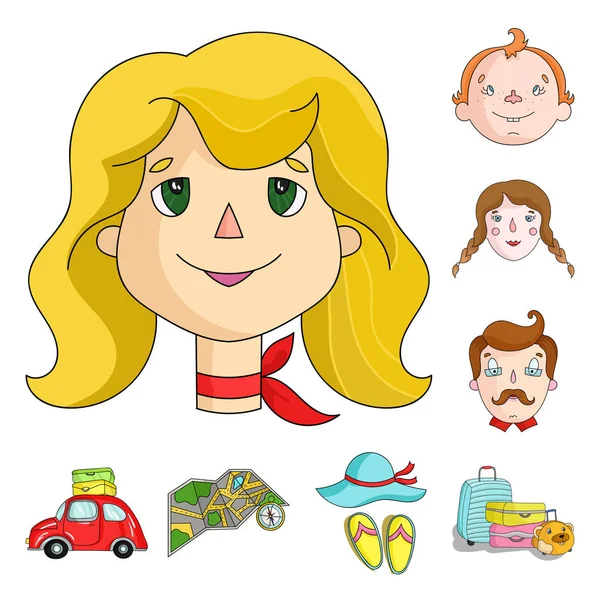 Iconos de dibujos animados de vacaciones familiares en la colección de conjuntos para el diseño. Recreación y equipamiento. vector símbolo stock web ilustración . — Vector de stock