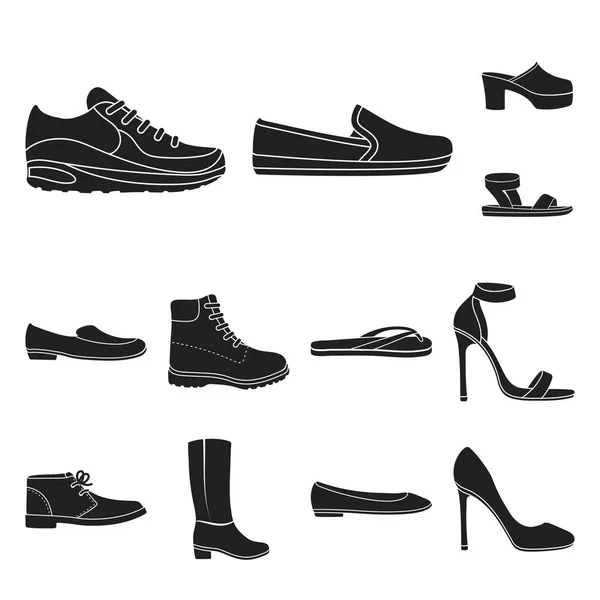 En mängd skor svart ikoner i set samling för design. Boot, sneakers vektor symbol lager web illustration. — Stock vektor