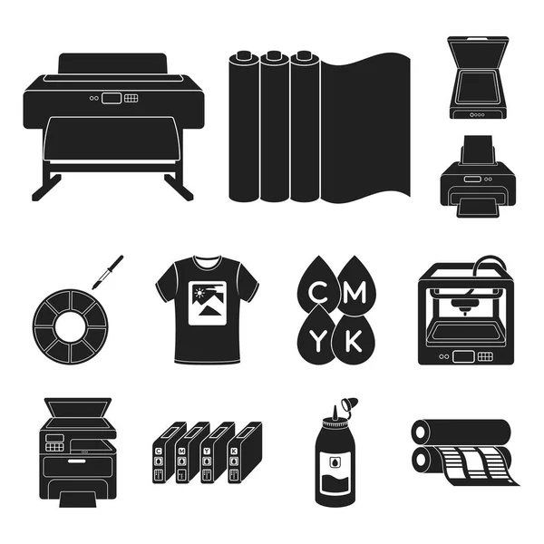 Produits typographiques icônes noires dans la collection set pour le design. Impression et équipement symbole vectoriel stock illustration web . — Image vectorielle