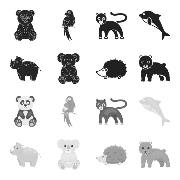 Rinoceronte, coala, pantera, ouriço. Conjunto de animais ícones de coleção em preto, estilo monocromático símbolo vetorial estoque ilustração web . —  Vetores de Stock