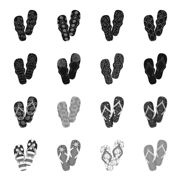 Flip-flops black, monochrome icons in set collection for design. Векторные символы пляжной обуви веб-иллюстрация . — стоковый вектор