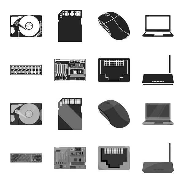 Klawiatura, router, płyta główna i złącza. Komputer osobisty zestaw kolekcji ikon w czarny, monochromatyczne styl wektor symbol ilustracji w sieci web. — Wektor stockowy