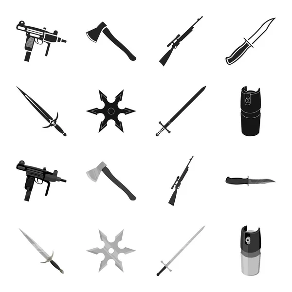 Espada, espada de dos manos, globo de gas, shuriken. Armas establecen iconos de colección en negro, el estilo monocromo vector símbolo stock ilustración web . — Archivo Imágenes Vectoriales