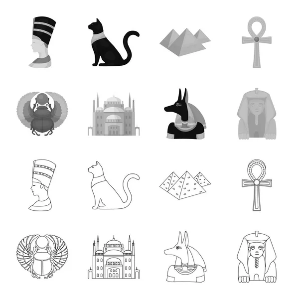 Anubis, Ankh, ciudadela de El Cairo, escarabajo egipcio.Antiguo Egipto conjunto de iconos de la colección en el contorno, el estilo monocromo vector símbolo stock illustration web . — Vector de stock