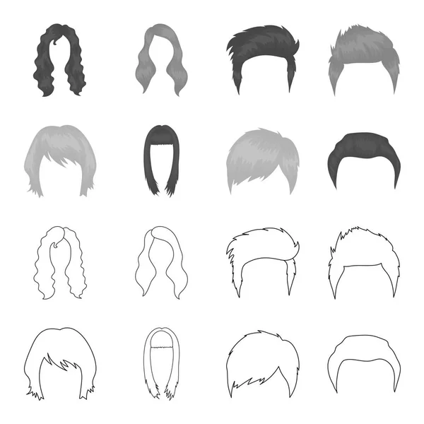 Mustasch och skägg, frisyrer disposition, monokrom ikoner i set insamling för design. Snygg frisyr vektor symbol lager web illustration. — Stock vektor