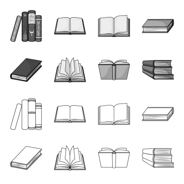 Różnego rodzaju książek. Książek zestaw kolekcji ikon w konspekcie, www ilustracji symbol wektor styl monochromatyczny. — Wektor stockowy