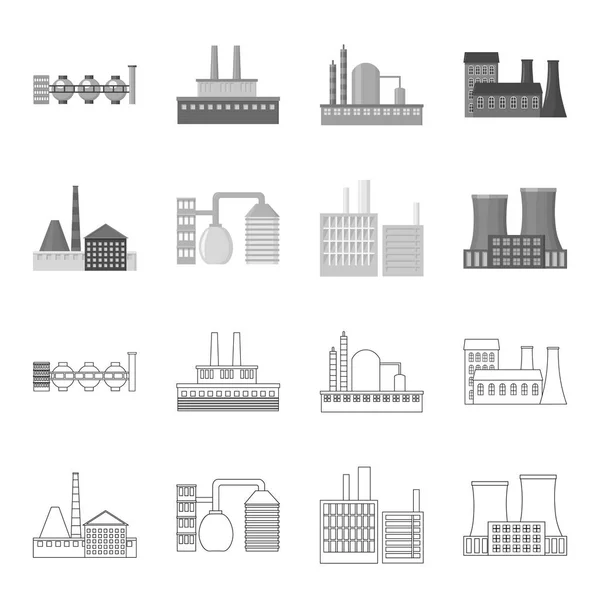 Industrie, productie. Fabriek instellen collectie iconen in overzicht, zwart-wit stijl vector symbool stock illustratie web. — Stockvector