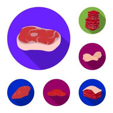 Farklı et set koleksiyonu tasarım için düz simgeler. Et ürün vektör simge stok web çizimi.