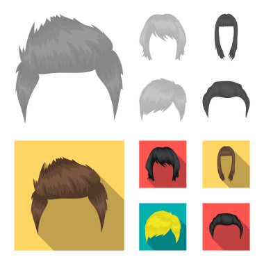 Bıyık ve sakal, saç siyah-beyaz düz simgeler set koleksiyonu tasarım için. Şık saç kesimi vektör simge stok web çizimi.