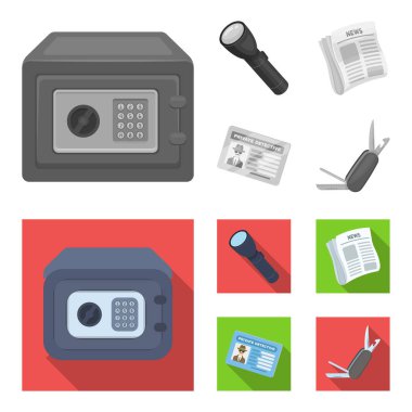 El feneri, gazete haberleri, sertifika, katlama bıçak ile. Dedektif toplama simgeler tek renkli, düz stil vektör simge stok çizim web ayarla..